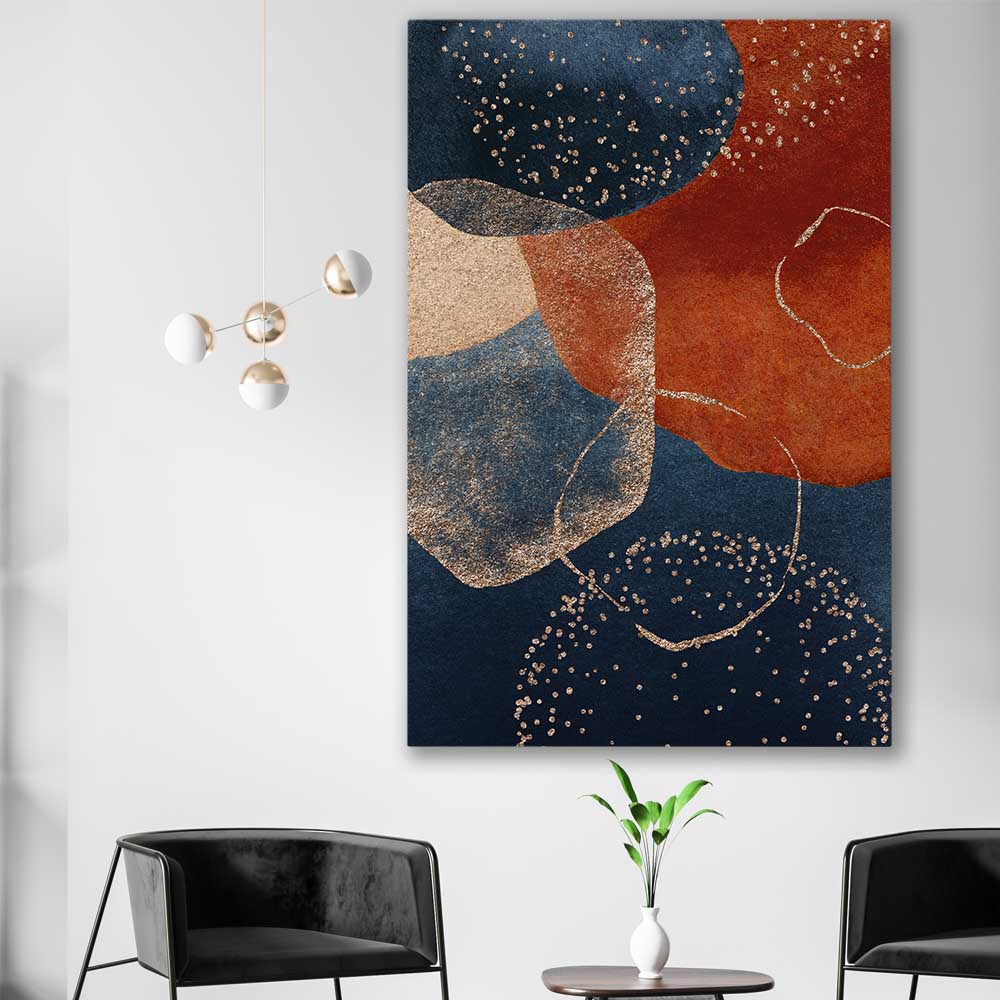 Beige Navy One stretched canvas displayed in a room - part of our high quality canvas abstract wall art collection