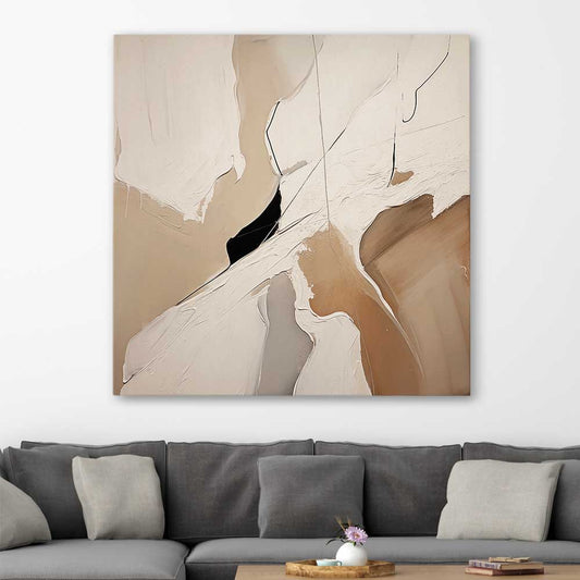 Beige Neutral stretched canvas displayed in a room - part of our high quality canvas abstract wall art collection