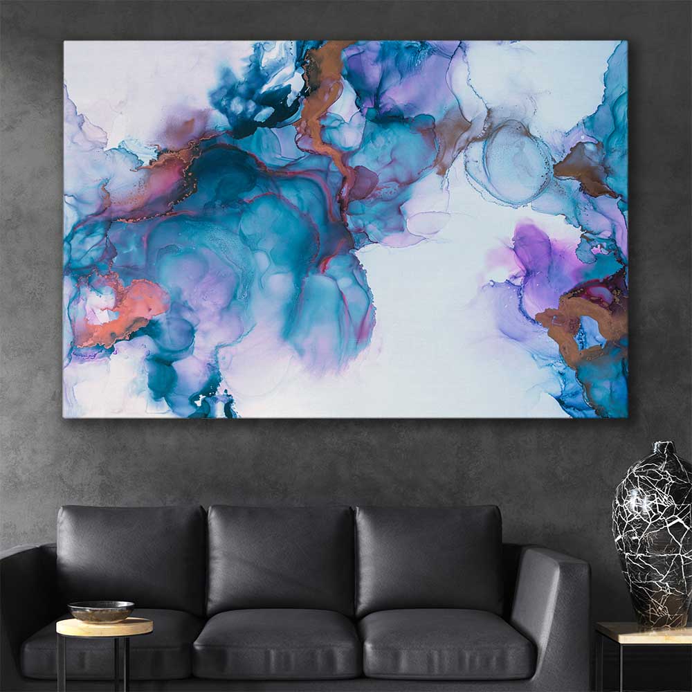 Blue Dreaming stretched canvas displayed in a room - part of our high quality canvas abstract wall art collection