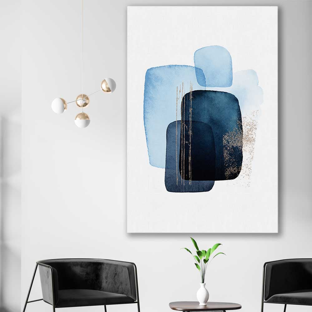 Blue Ivory One stretched canvas displayed in a room - part of our high quality canvas abstract wall art collection