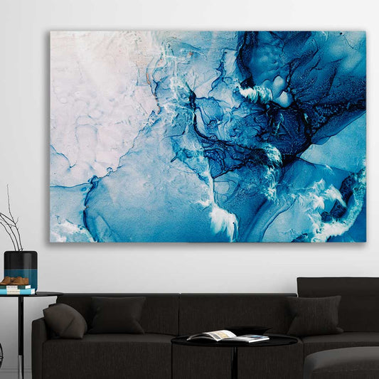 Blue Ripples stretched canvas displayed in a room - part of our high quality canvas abstract wall art collection