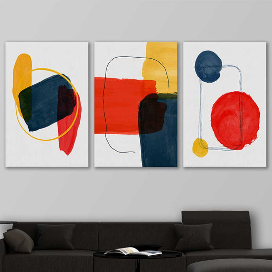 Bright Shapes Set stretched canvas displayed in a room - part of our high quality canvas abstract wall art collection