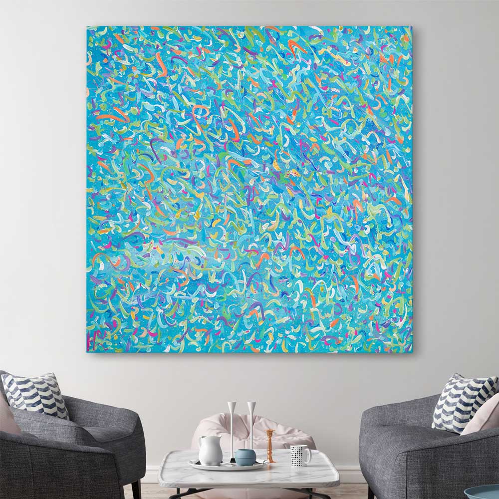 Broken Molecules stretched canvas displayed in a room - part of our high quality canvas abstract wall art collection