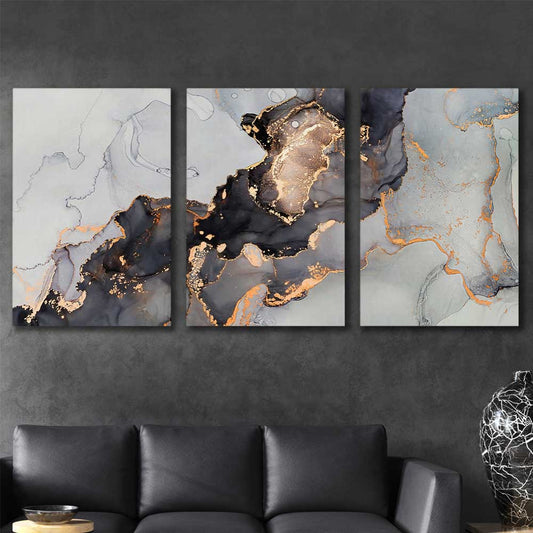 Darkened Gold Set stretched canvas displayed in a room - part of our high quality canvas abstract wall art collection