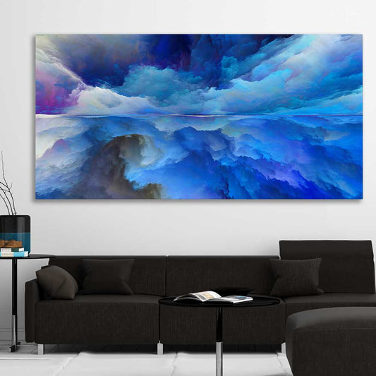 Emerging Blue Energy stretched canvas displayed in a room - part of our high quality canvas abstract wall art collection
