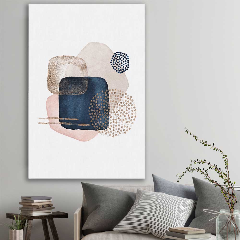 Geometric Dots stretched canvas displayed in a room - part of our high quality canvas abstract wall art collection