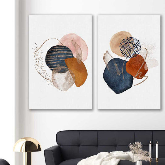 Gold Glitter Pair stretched canvas displayed in a room - part of our high quality canvas abstract wall art collection