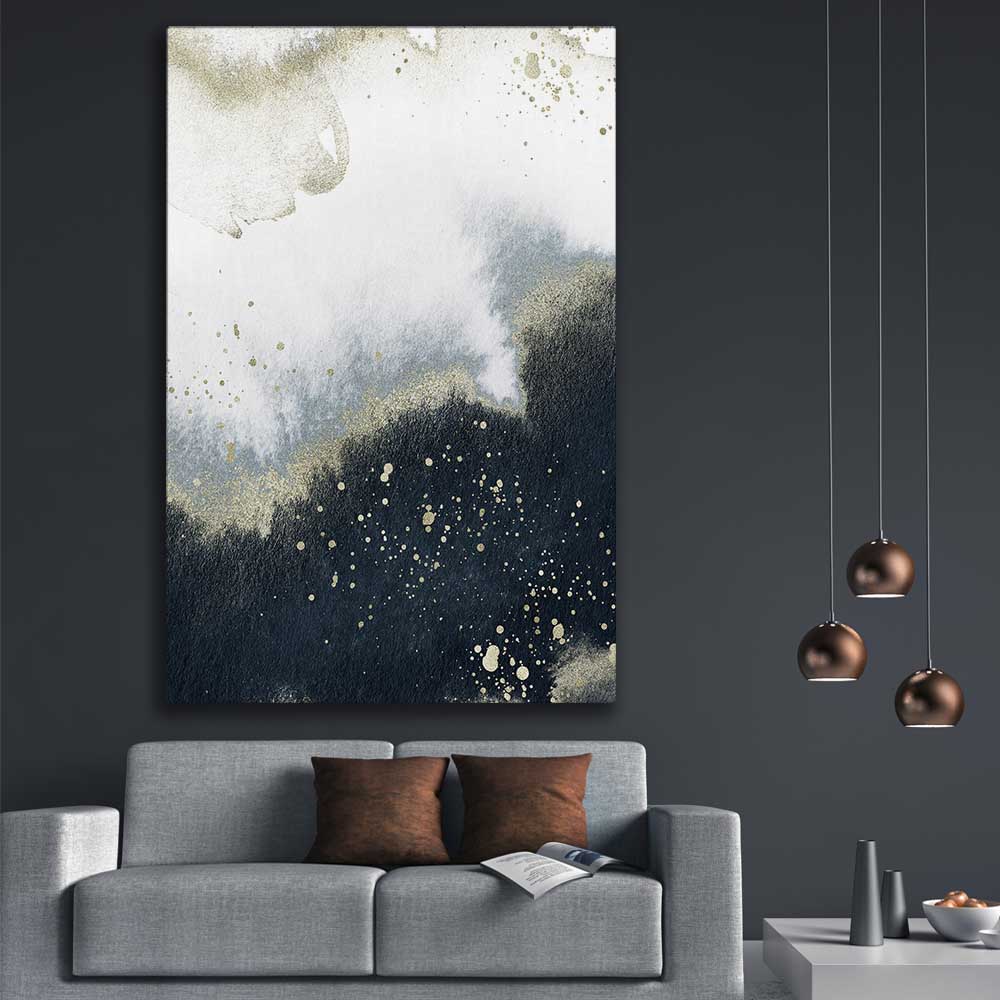 Golden Grey stretched canvas displayed in a room - part of our high quality canvas abstract wall art collection