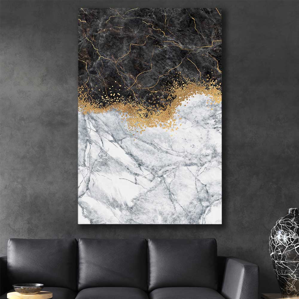 Golden Marble One stretched canvas displayed in a room - part of our high quality canvas abstract wall art collection