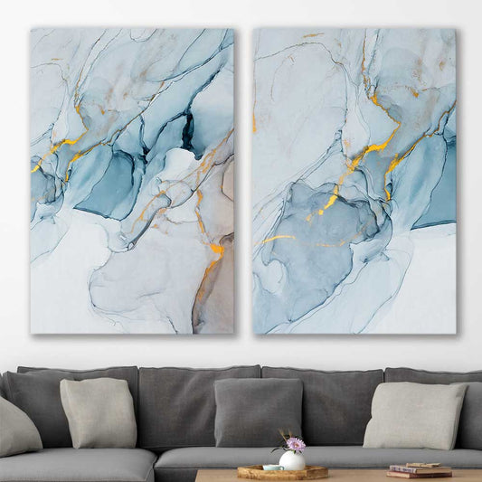 Golden Veins Pair stretched canvas displayed in a room - part of our high quality canvas abstract wall art collection