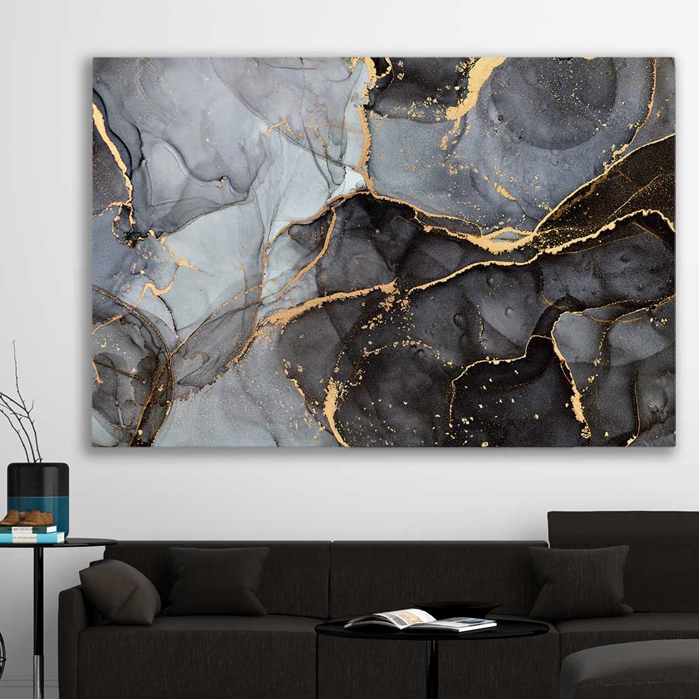 Grey Fissure stretched canvas displayed in a room - part of our high quality canvas abstract wall art collection