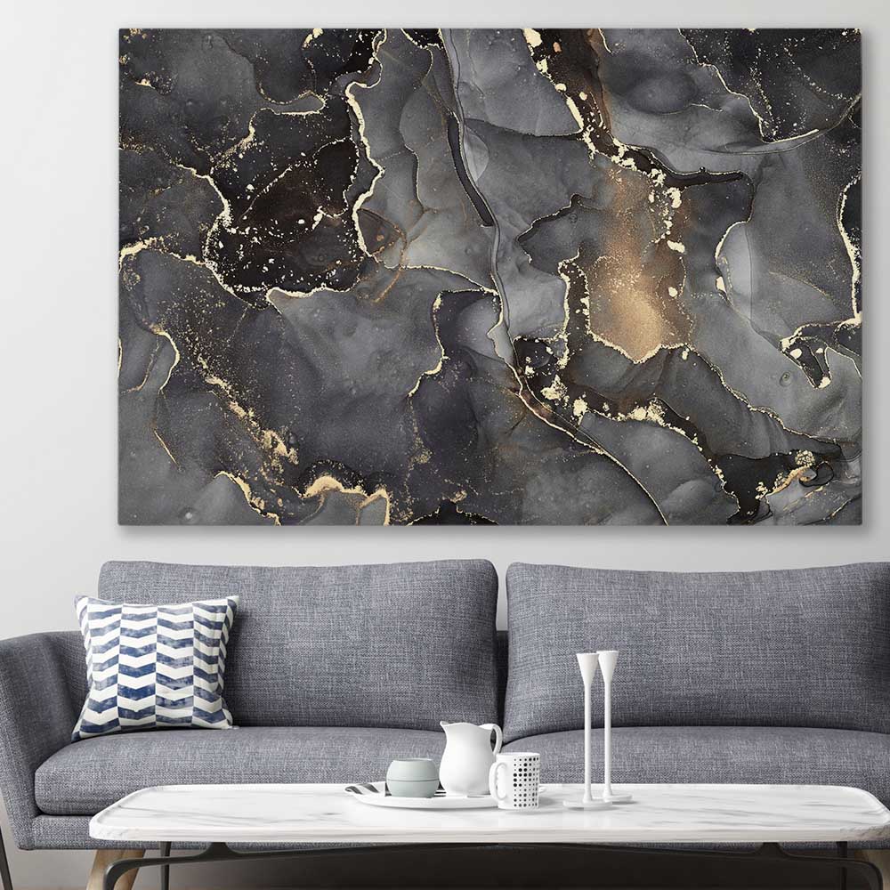 Grey Vapours stretched canvas displayed in a room - part of our high quality canvas abstract wall art collection