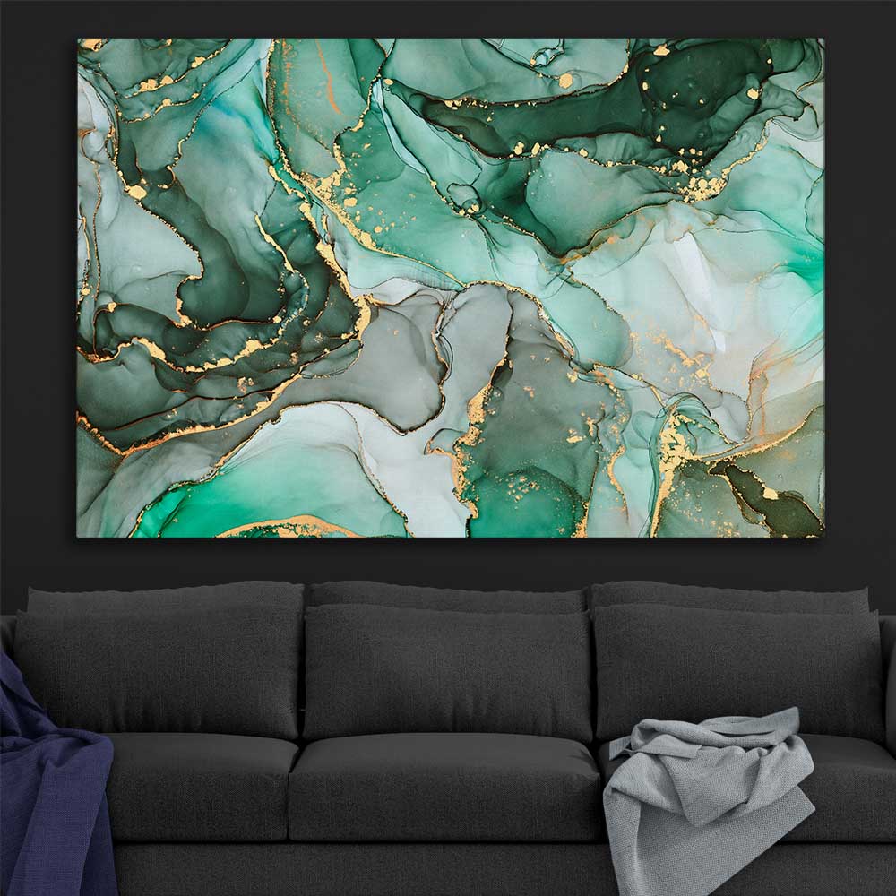 Luxury Turquoise stretched canvas displayed in a room - part of our high quality canvas abstract wall art collection