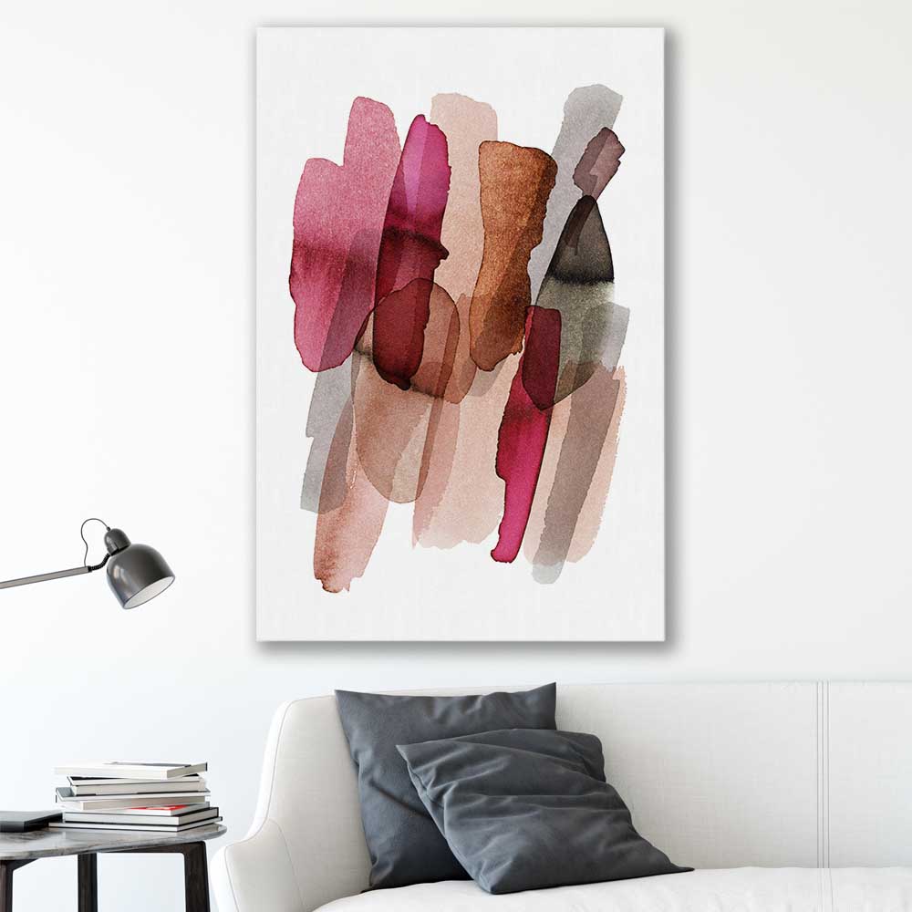 Maroon Tones One stretched canvas displayed in a room - part of our high quality canvas abstract wall art collection