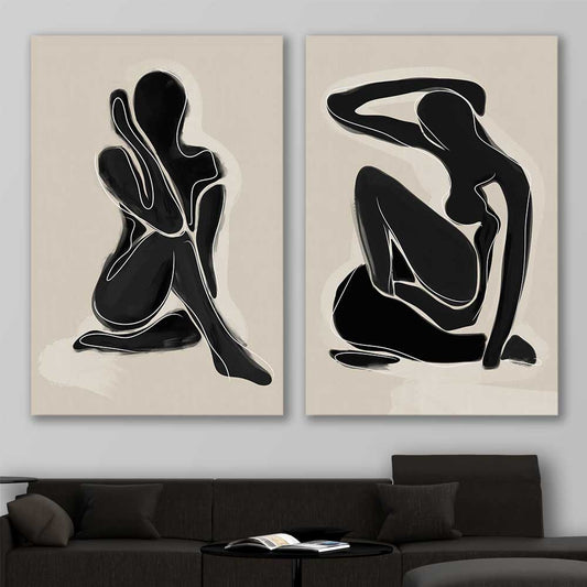 Matisse Shadow Pair stretched canvas displayed in a room - part of our high quality canvas abstract wall art collection