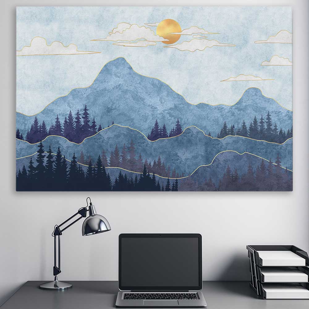 Mountain Silhouette stretched canvas displayed in a room - part of our high quality canvas abstract wall art collection