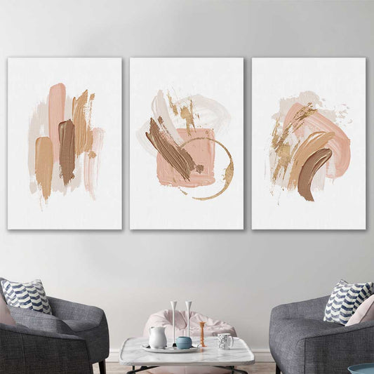Neutral Strokes Set stretched canvas displayed in a room - part of our high quality canvas abstract wall art collection