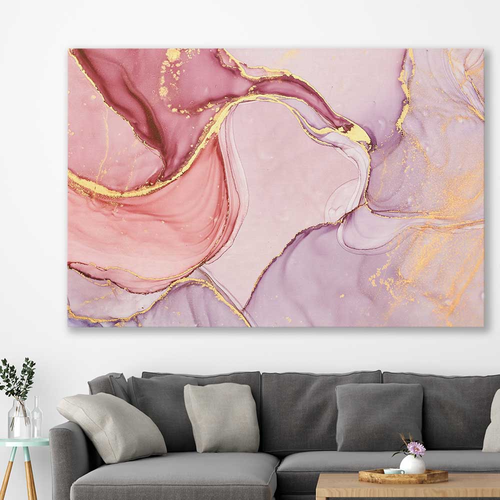 Pink Marble stretched canvas displayed in a room - part of our high quality canvas abstract wall art collection