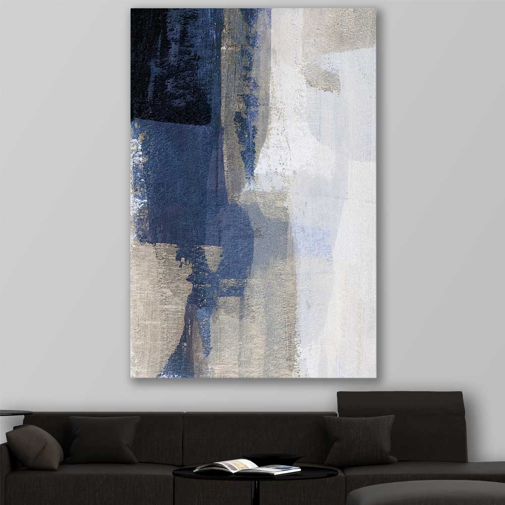 Soft Blue One stretched canvas displayed in a room - part of our high quality canvas abstract wall art collection