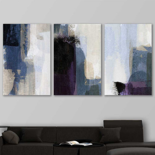 Soft Blue Set stretched canvas displayed in a room - part of our high quality canvas abstract wall art collection