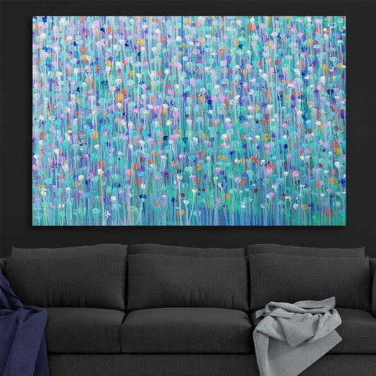 Sparkly Water stretched canvas displayed in a room - part of our high quality canvas abstract wall art collection