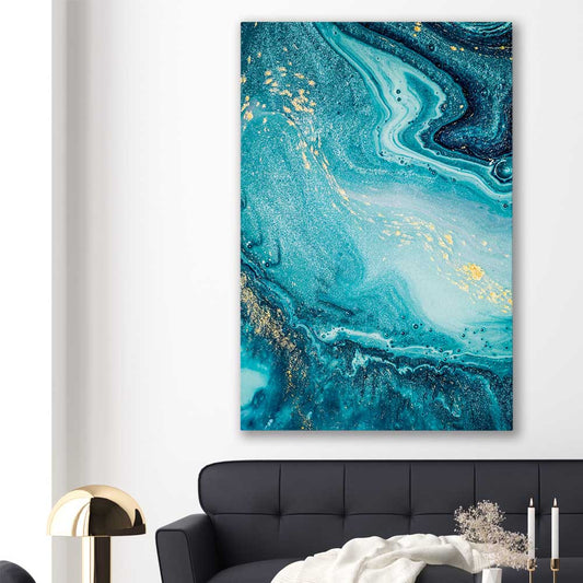 Turquoise Ocean stretched canvas displayed in a room - part of our high quality canvas abstract wall art collection