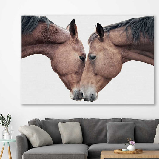 Animal wall art and canvas prints of Horse Affection on a stretched canvas displayed in a room