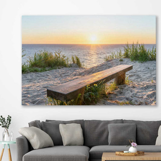 Beach and coastal wall art print of Baltic Sea Sunset on a stretched canvas displayed in a room
