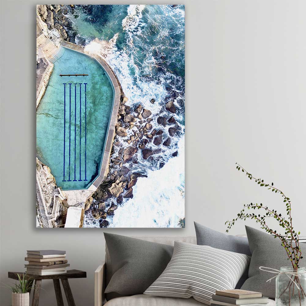 Beach and coastal wall art print of Bronte Rock Pool on a stretched canvas displayed in a room