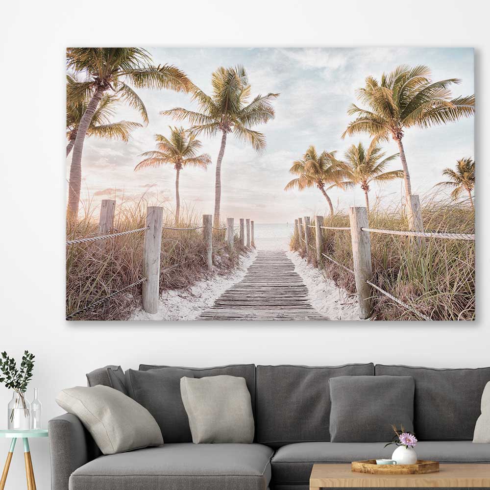 Beach and coastal wall art print of Florida Sunrise on a stretched canvas displayed in a room