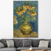 Classic wall art and canvas print of Imperial Fritillaries Van Gogh on a stretched canvas displayed in a room