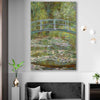 Classic wall art and canvas print of Water Lilies Pond Claude Monet on a stretched canvas displayed in a room