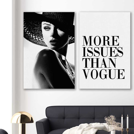 More Issues Pair stretched canvas displayed in a room - part of our high quality fashion canvas wall art and prints collection