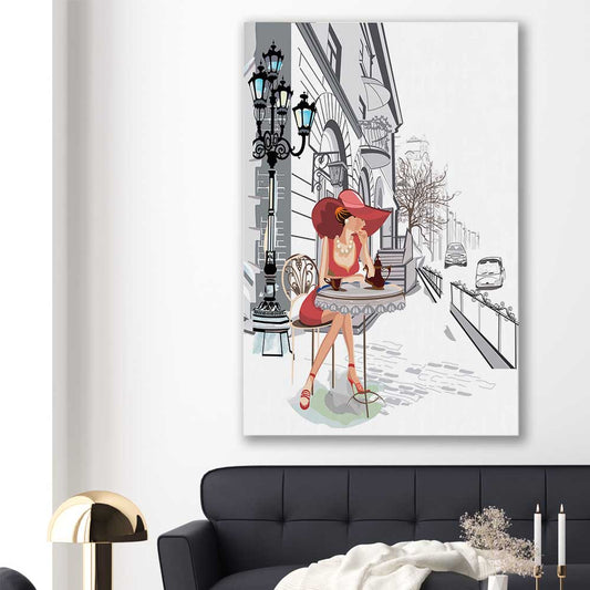 Paris Cafe Fashion stretched canvas displayed in a room - part of our high quality fashion canvas wall art and prints collection