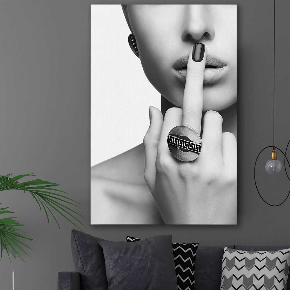 The Finger stretched canvas displayed in a room - part of our high quality fashion canvas wall art and prints collection