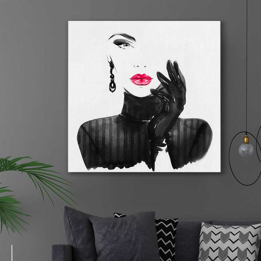 Watercolour Portrait stretched canvas displayed in a room - part of our high quality fashion canvas wall art and prints collection