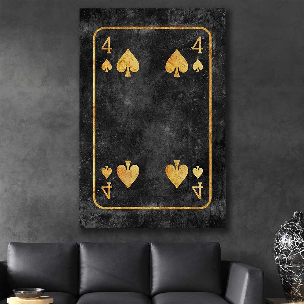 Inspirational wall art print of Four of Spades on a stretched canvas displayed in a room