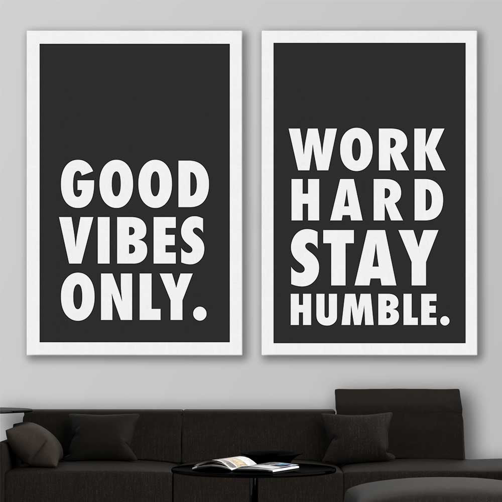 Inspirational wall art print of Good Vibes Pair on a stretched canvas displayed in a room
