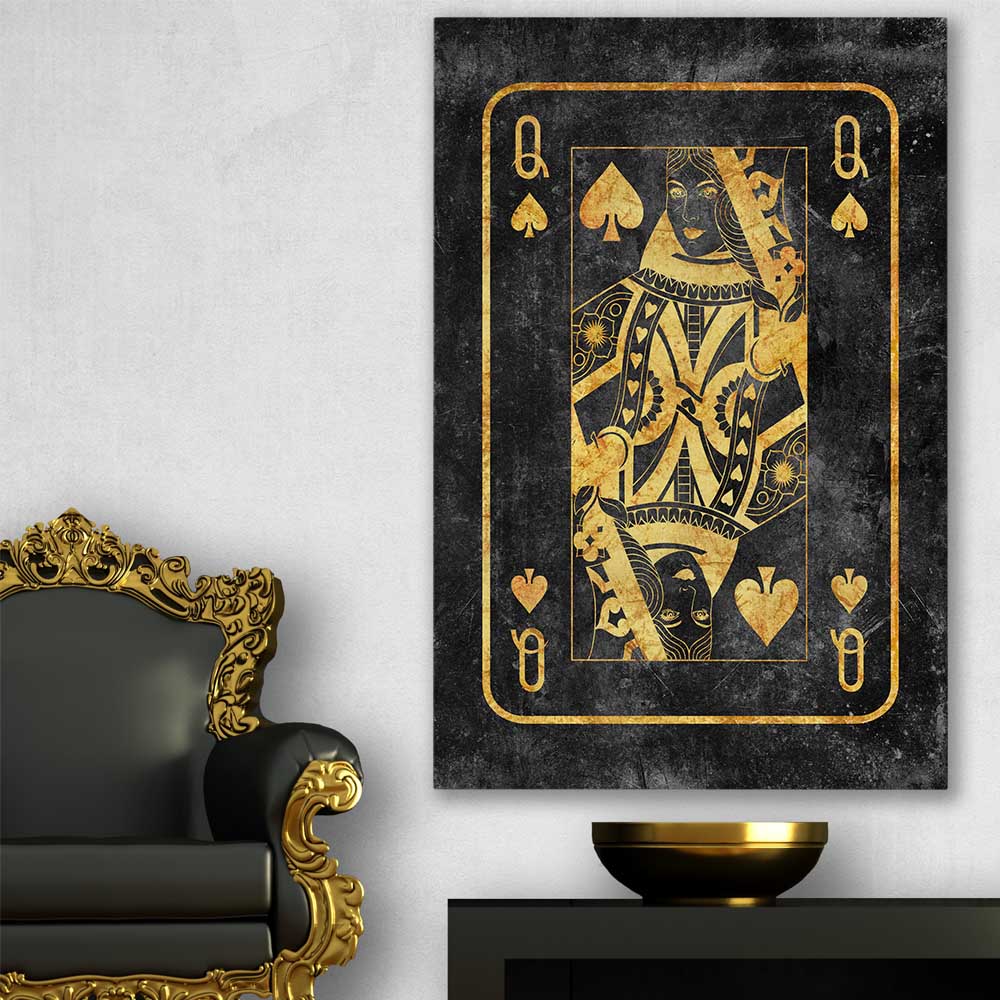 Queen of Spades stretched canvas displayed in a room - part of our high quality fashion canvas wall art and prints collection