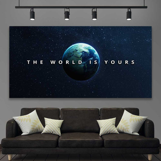 The World Is Yours stretched canvas displayed in a room - part of our high quality fashion canvas wall art and prints collection