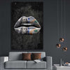 Money Lips stretched canvas displayed in a room - part of our high quality canvas lips wall art collection