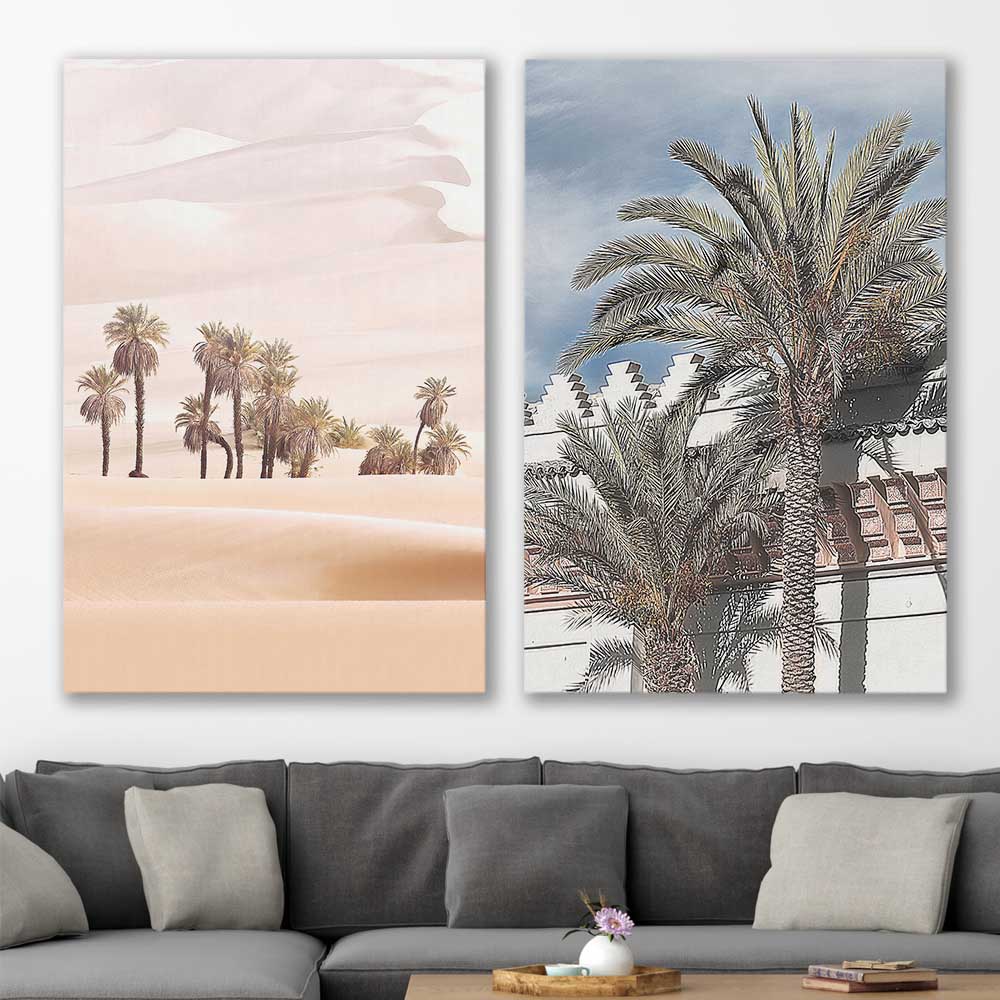 Floral print of Desert Dunes Pair on a stretched canvas displayed in a room