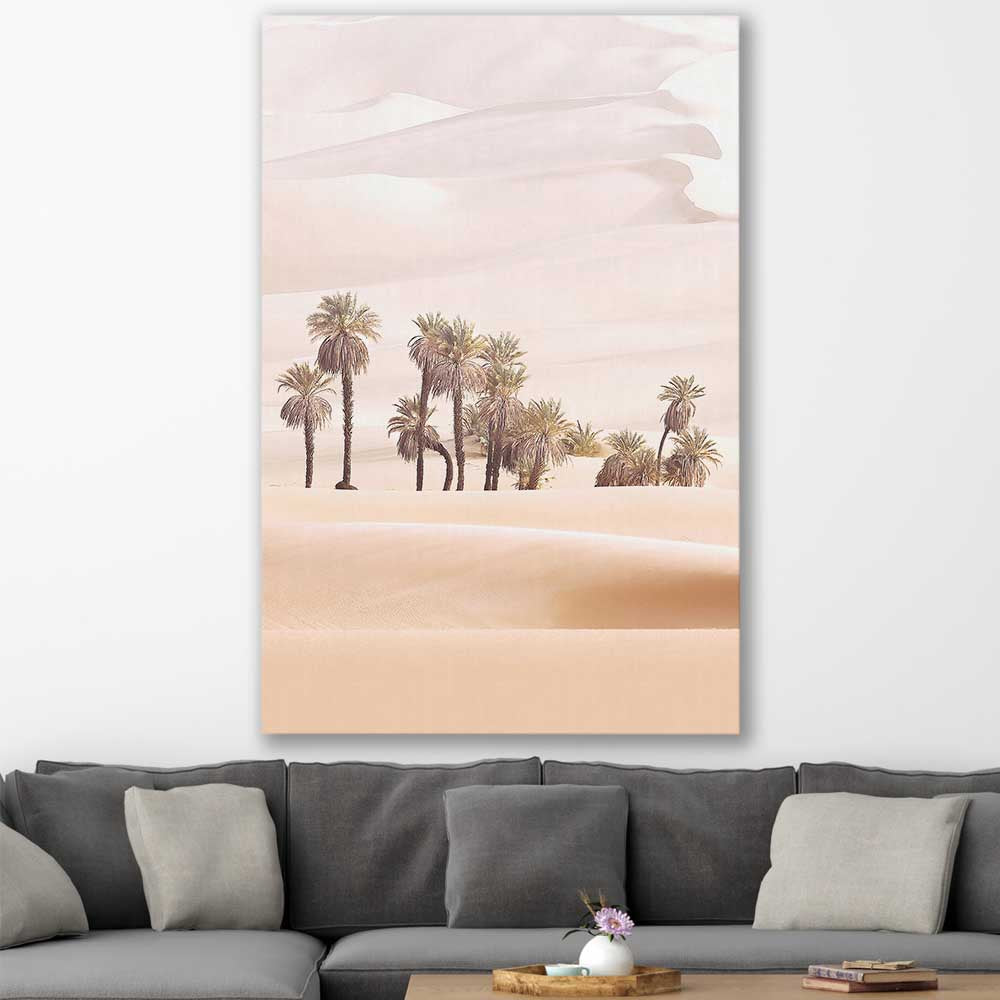 Floral print of Desert Dunes on a stretched canvas displayed in a room