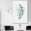 Floral print of Eucalyptus Bunch Three on a stretched canvas displayed in a room