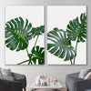 Floral print of Monstera Leaf Pair on a stretched canvas displayed in a room