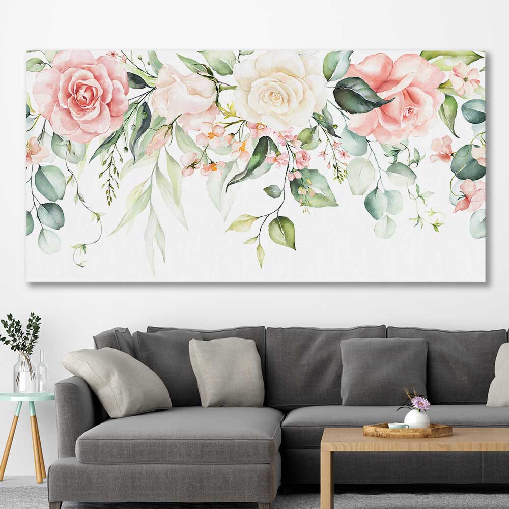 Floral print of Vivid Blossom on a stretched canvas displayed in a room