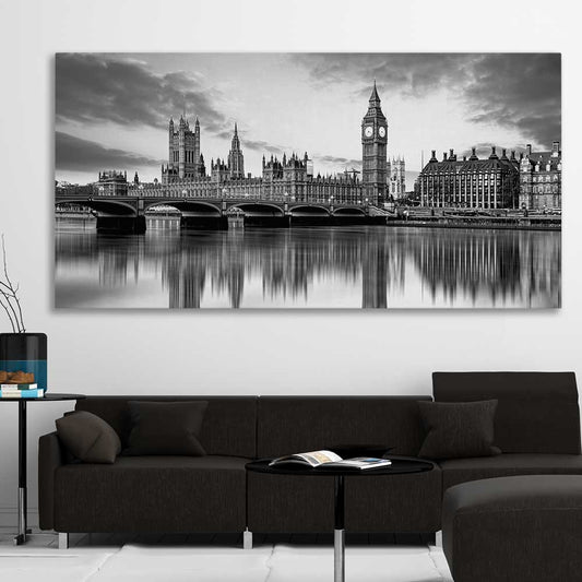 Big Ben London stretched canvas displayed in a room is a high quality print in our city skyline, travel prints and maps collection