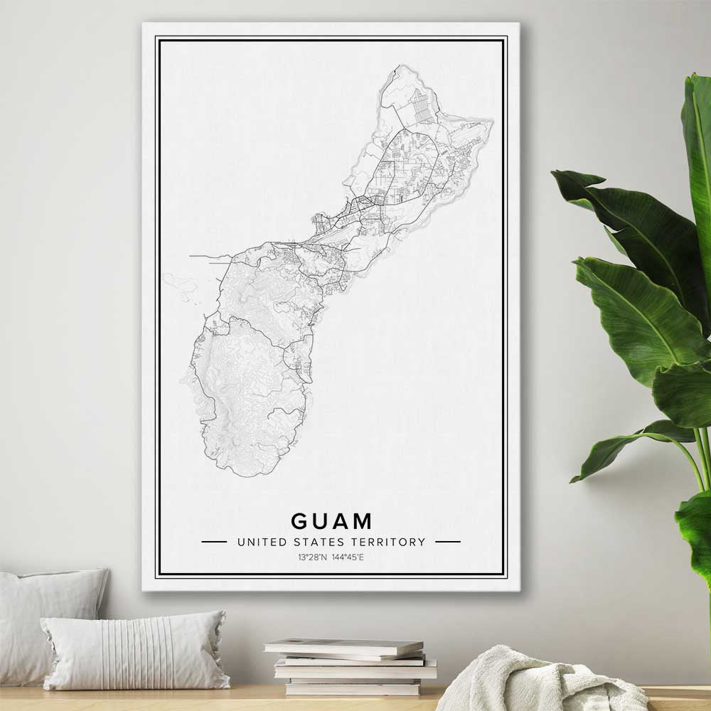 Hagatna City stretched canvas displayed in a room is a high quality print in our city skyline, travel prints and maps collection