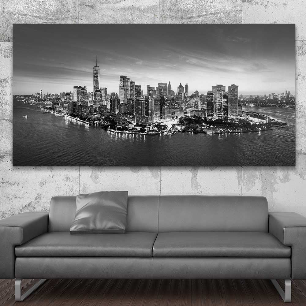 New York View stretched canvas displayed in a room is a high quality print in our city skyline, travel prints and maps collection
