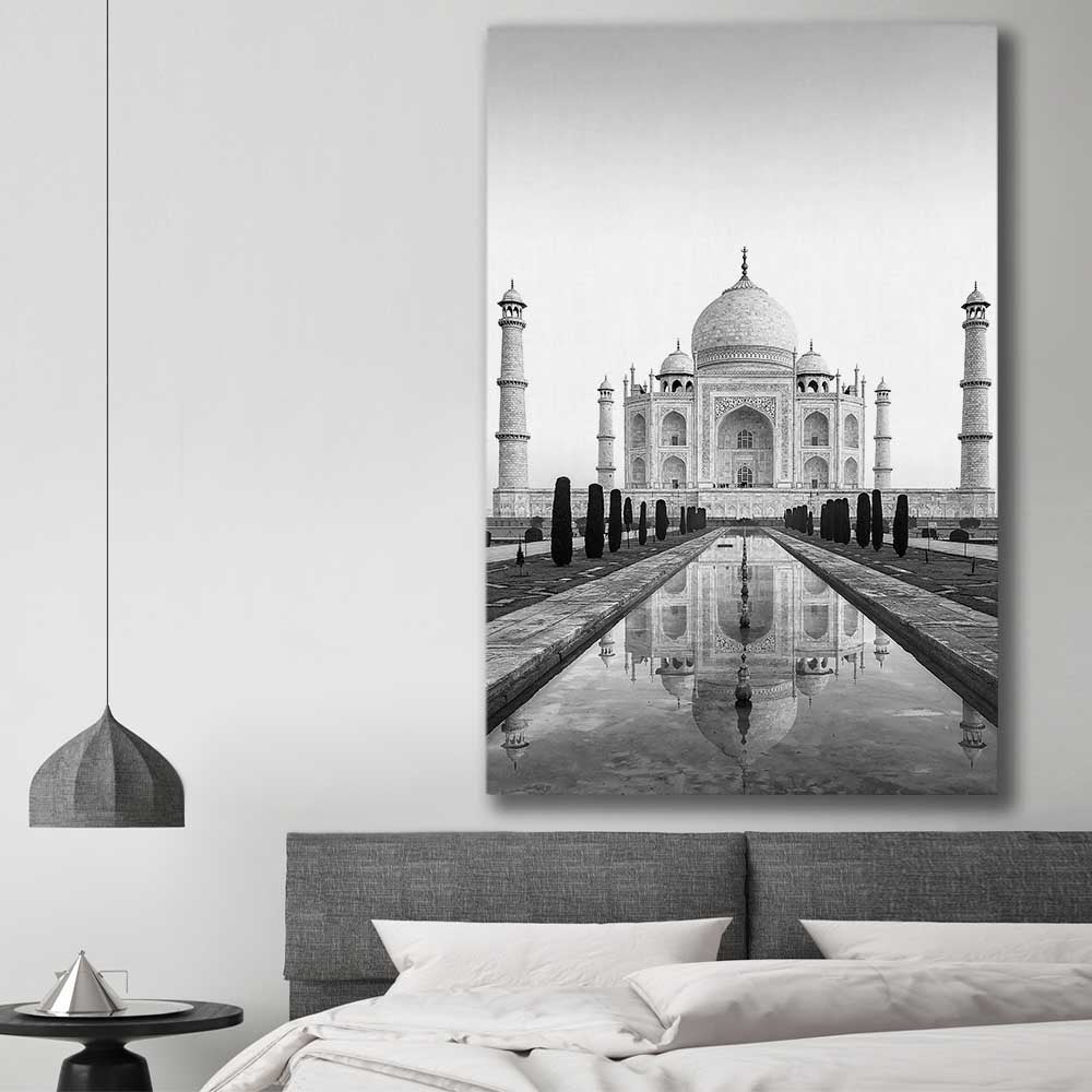 Taj Mahal stretched canvas displayed in a room is a high quality print in our city skyline, travel prints and maps collection